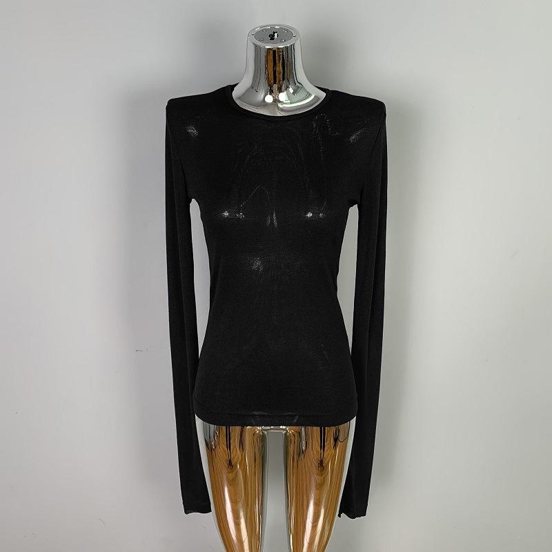 Женская сексуальная одежда Мягкая и слегка соблазнительная облегающая рубашка с круглым вырезом Модная футболка Топ