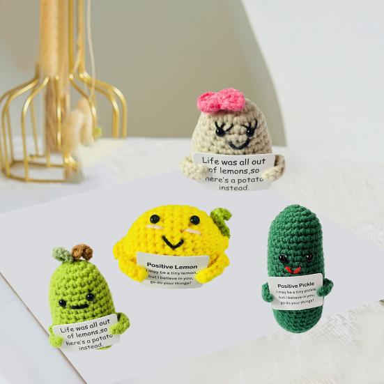 Симпатичная пряжа вязаная кукла-картошка-игрушка с позитивной картой Мини-улыбающийся лимон и огурец Кимчи Ручная тканая кукла Орнамент Брелок Украшение рюкзака