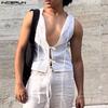 Summer Men V Neck Sleeveless Bandage Lace-up Casual Tank Tops