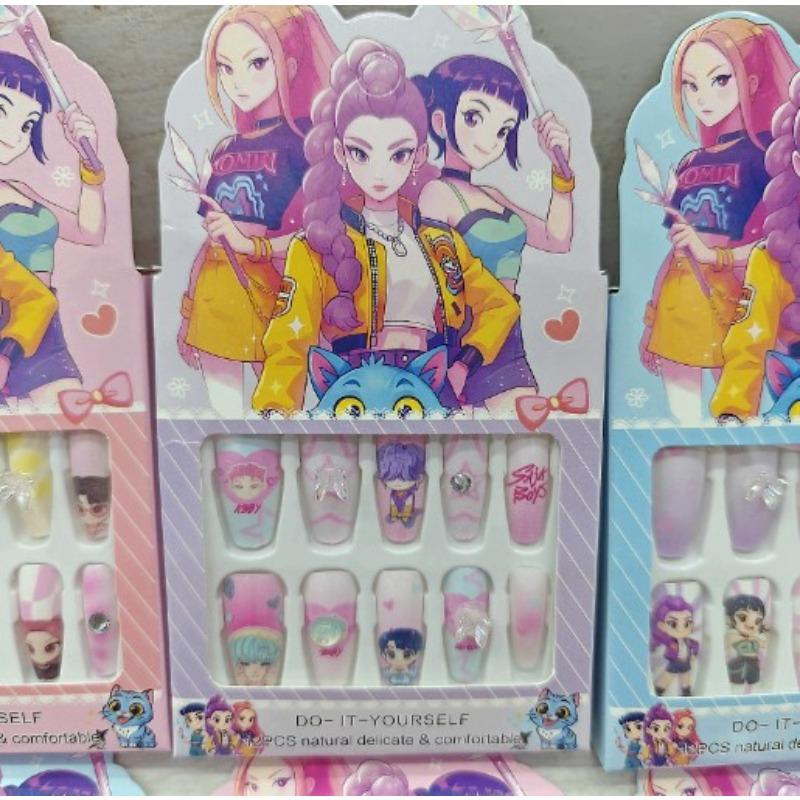 Hot Kpop Demon Hunter Girl Group Boutique Children's Girls Exquisite Wearable Nail Stickers Toy Gifts