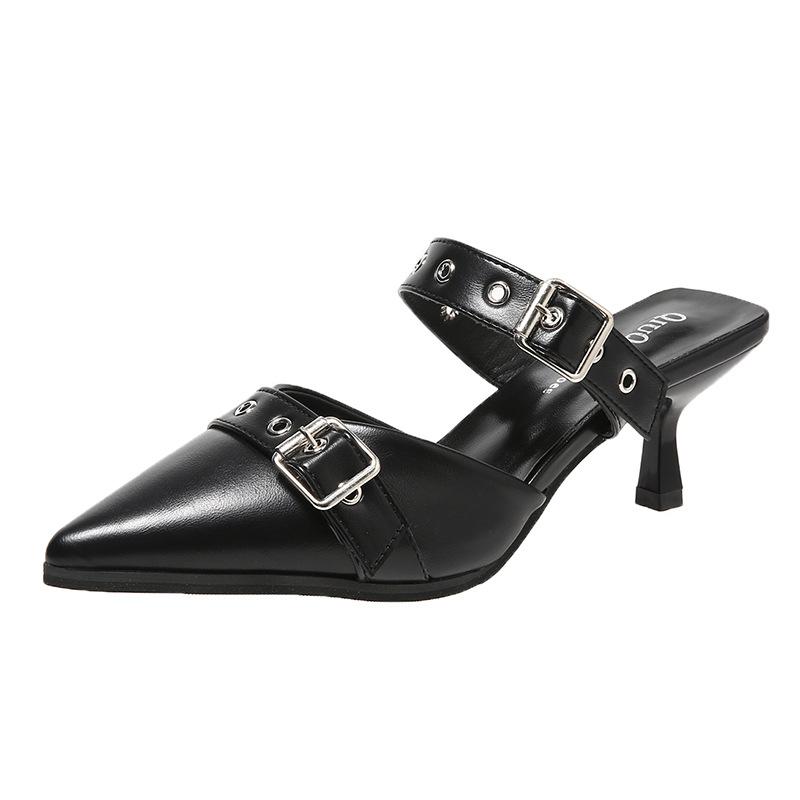 Модные женские тапочки с острым носком и универсальными каблуками-шпильками Baotou Spring Silver Outdoor Slippers для женщин