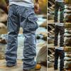 Men Cargo Pants Mid-rise Solid Color Corduroy Trousers with Multi Pockets Retro Style Casual Long Trousers