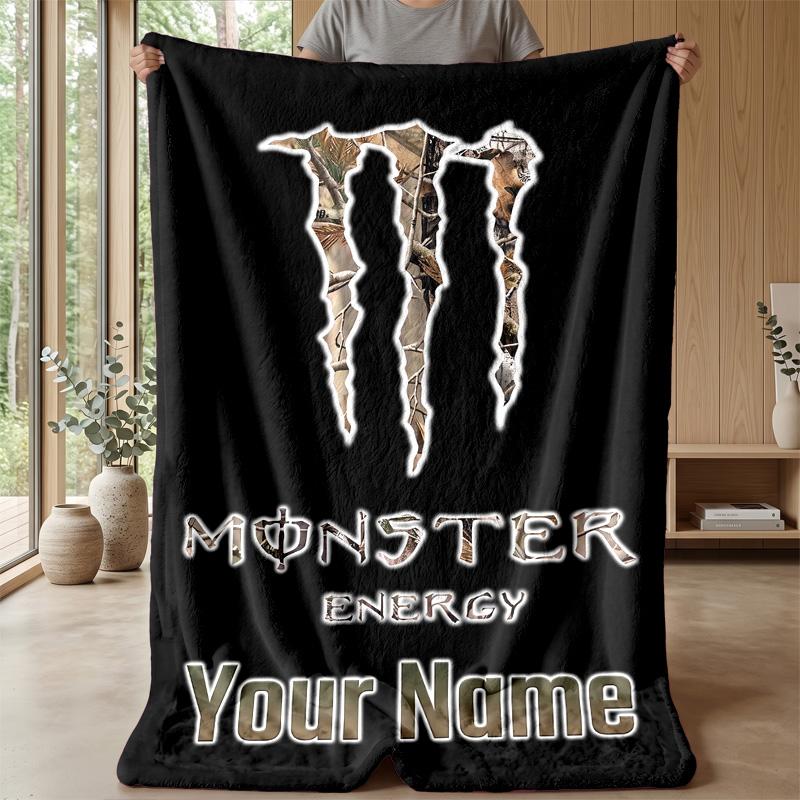 Monster Energy Custom Flannel Throw Blanket Print Your Name Text Soft Warm Blanket Holiday Present