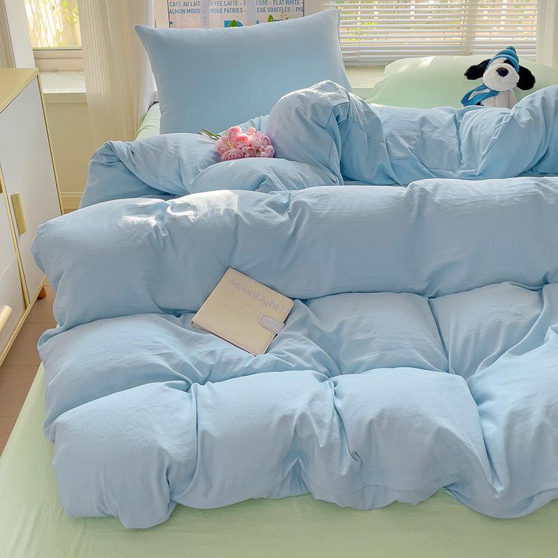 Washed Cotton 4-Pcs Set Class A Maternal Infant Grade Solid Color Single Quilt Set, Bed Sheet 4-Pcs Set, Small Fresh 3-Pcs Set