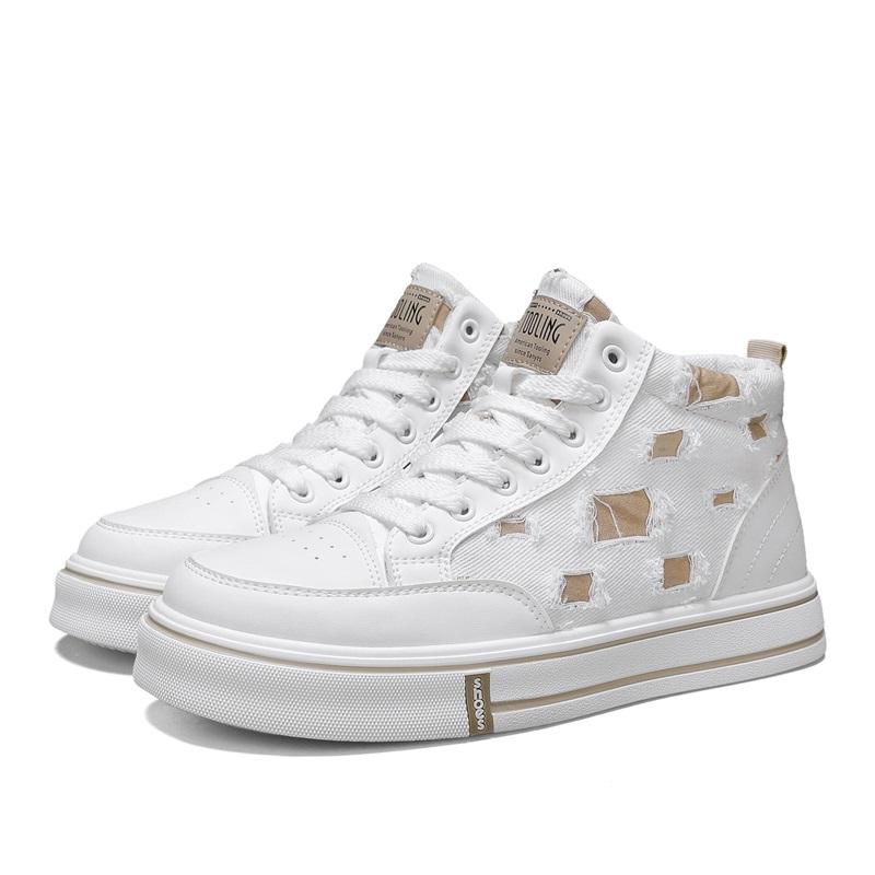 Men's New Canvas Checkerboard Breathable Flat Mid-top Lace-up Durable High-quality Versatile and Fashionable Sneakers