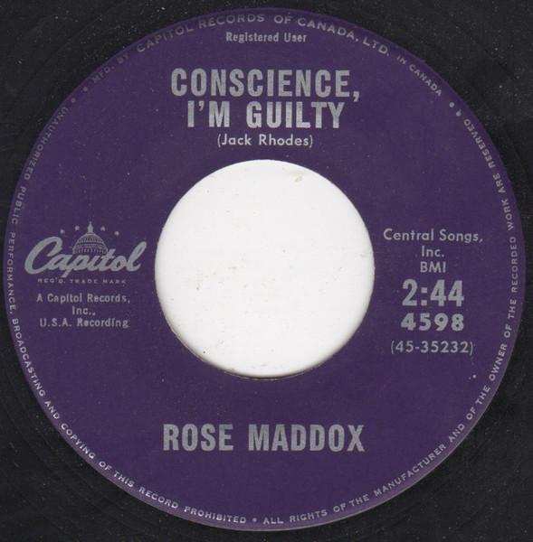 7inch Record ROSE MADDOX - Conscience, I'm Guilty 4598 Capitol Records 1961 Canada Folk Used