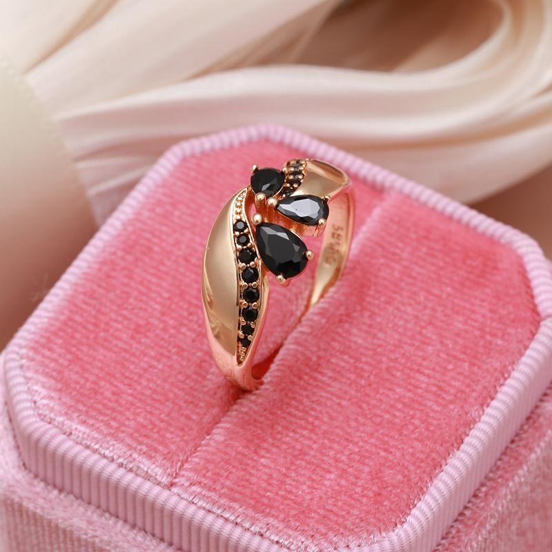 Kinel Black Zircon Elegant Rose Gold Color Rings For Women