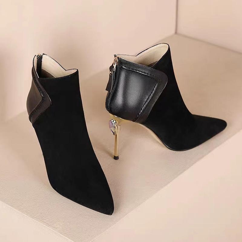Мода Высокие каблуки Женские Ботильоны Сексуальный Острый Носок Дизайнерская Обувь Зимняя Мода Новые Туфли-Лодочки 2025 Платье Новые Роскошные Сапоги Mujer Zapatos