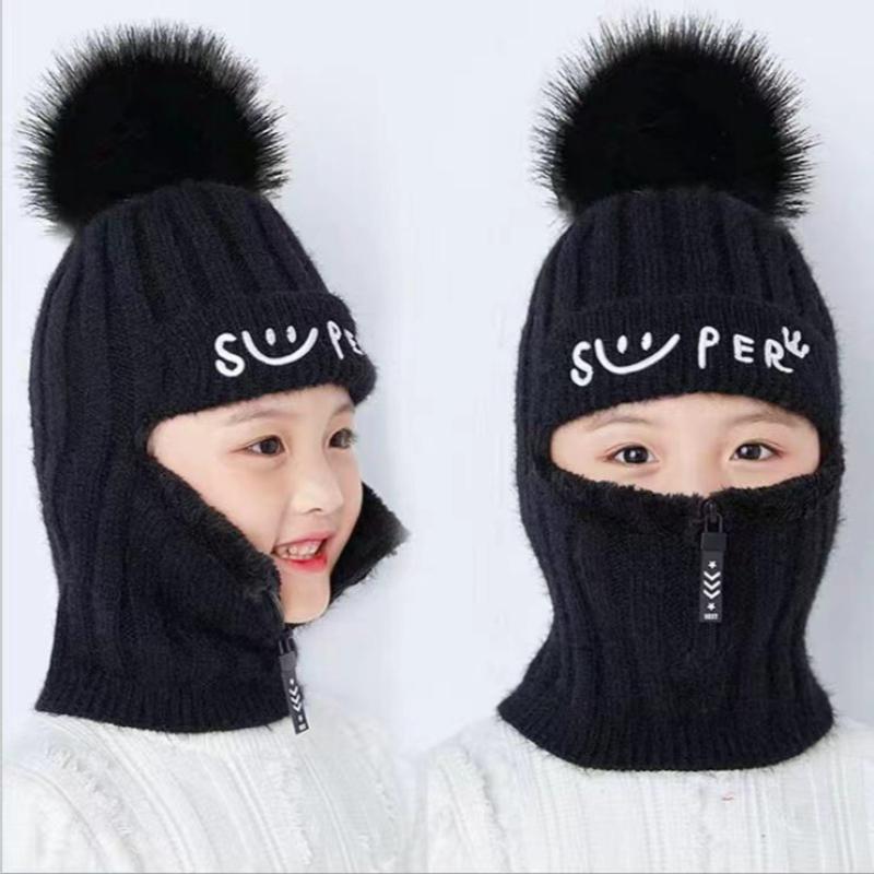 Вязаная шапка, шарф, Балаклава, детская теплая зимняя шапочка с черепами