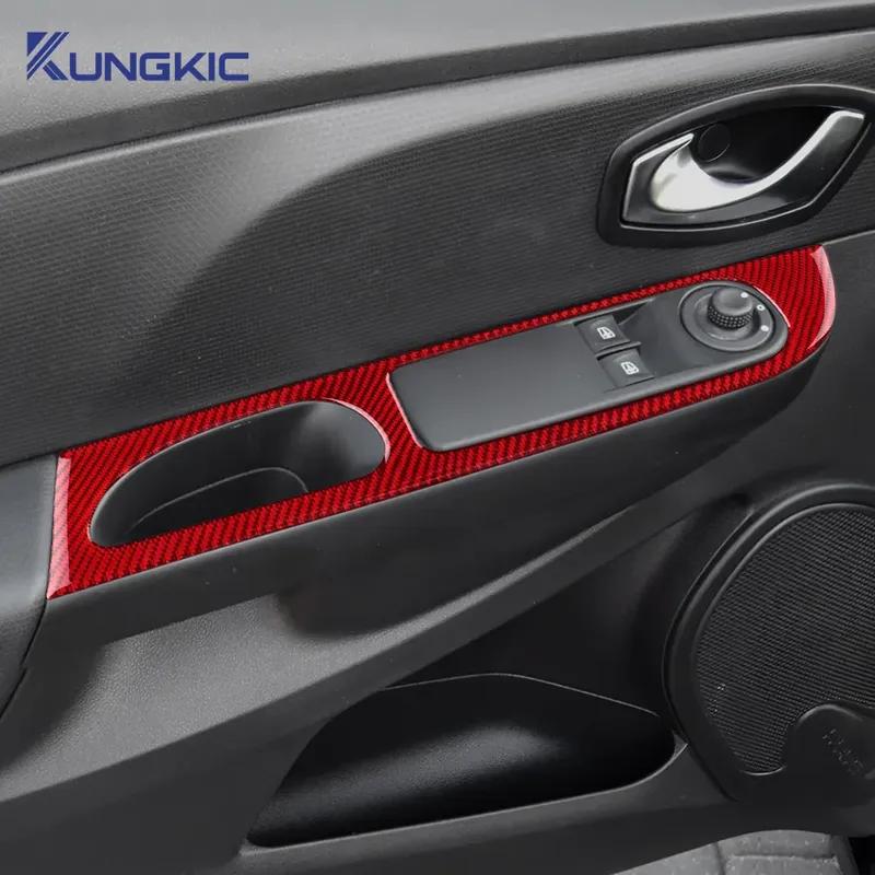 Real Soft Carbon Fiber Car Front Window Button Inner Outer Trim Sticker For Renault Clio 4 2013 2014 2015 2016 2017 2018 LHD RHD.