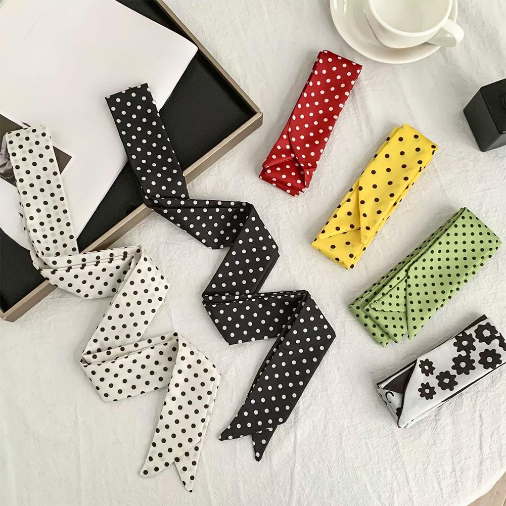 Fashion Dot Ribbon Silk Scarf Women Thin Neck Scarves Lady Small Shawls Bandana Narrow Female Neckerchief Dress Accessories