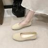 2024 New Fashion Solid Color Mesh Breathable Square Toe Comfortable Women's Single Shoes Flat Sole Slip-on Casual and Light