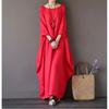 Spring Loose Size Round Neck Mid-Sleeve Large Swing Cotton and Linen Long Dress