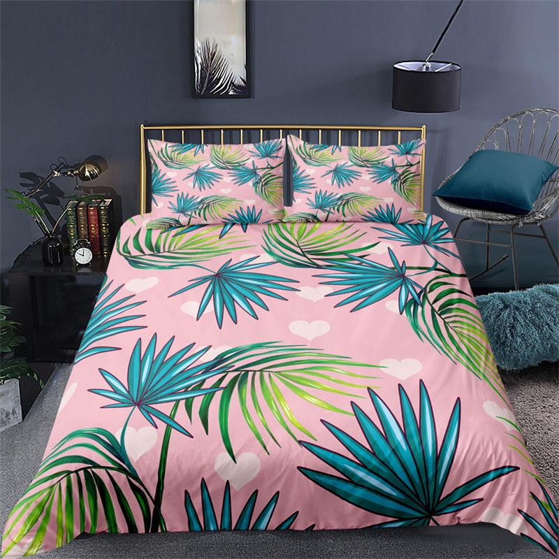 Soft Palm Leaves Comforter Cover Microfiber Tropical Botanical Leaves Bedding Collection Double Monstera Leaf Floral Print Duvet Cover