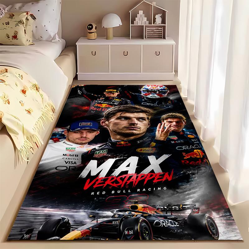 Спортивный ковер, Макс Ферстаппен Red Bull Racing, Коллаж из нескольких кадров, Автомобиль, Темно-красный принт, Декор для гаража, Нескользящий коврик
