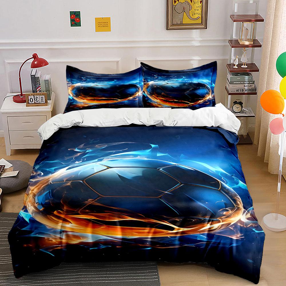 Blue football with flames. Bedding sets Duvet cover sets Duvet covers Pillowcases(1 * Duvet Cover 2 * Pillowcases without duvet insert)
