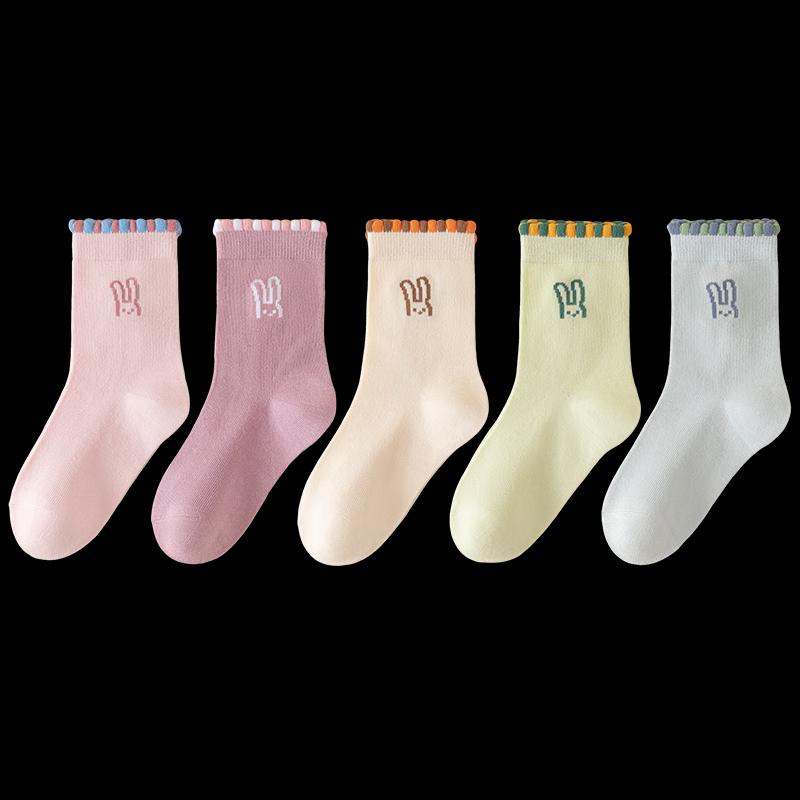 Цветные хлопковые носки средней длины с кроликами для девочек MaoRen