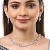 Rhodium Plated Silver Toned White American Diamond Studded Flower Shaped Jewellery Set For Girls and Women