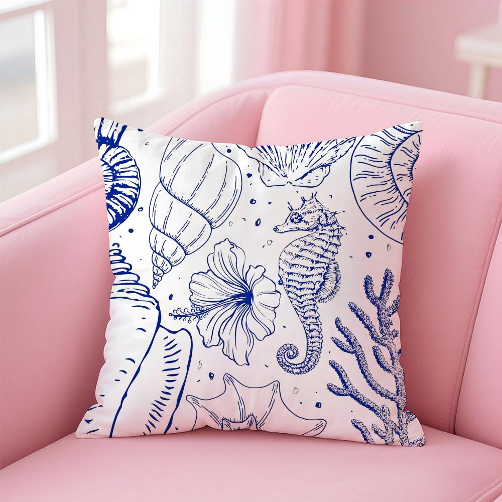 Animals Marine Theme Print Cushion Cover Pillow Case Soft Skin Friendly Fabric Concealed Zipper