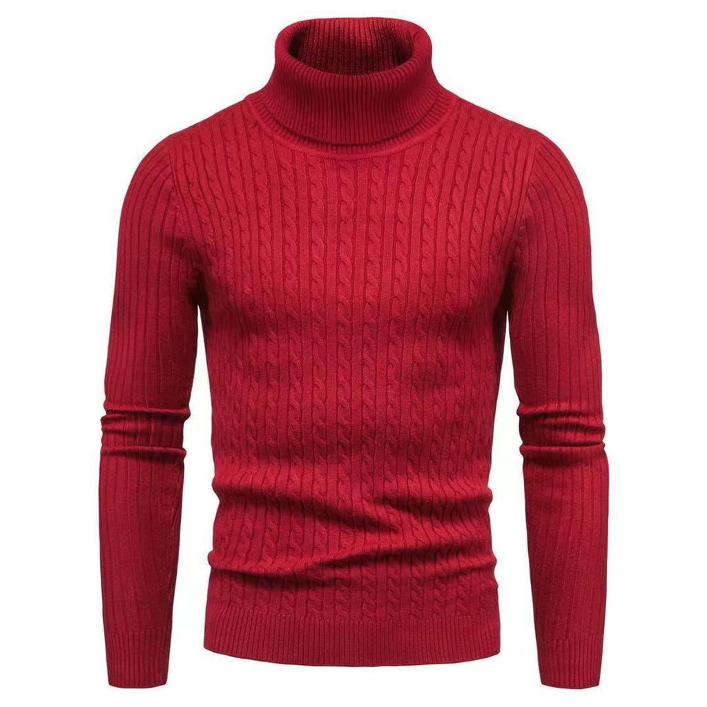 Autumn/Winter Men's High Neck Sweater Korean Version Slim Fit Youth Solid Color Pullover Bottom Knitted Jersey