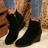 Fashion Autumn and Winter New Side Zipper Ladies Short Walking Women's Boots Suede Wedge Ankle Boots Women Shoes Black Big Size 42
