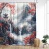 Пейзажная шторка для душа в японском стиле, тушь, гора, цветение сакуры, павильон, озеро, азиатское искусство, занавески для ванной, домашний декор для ванной