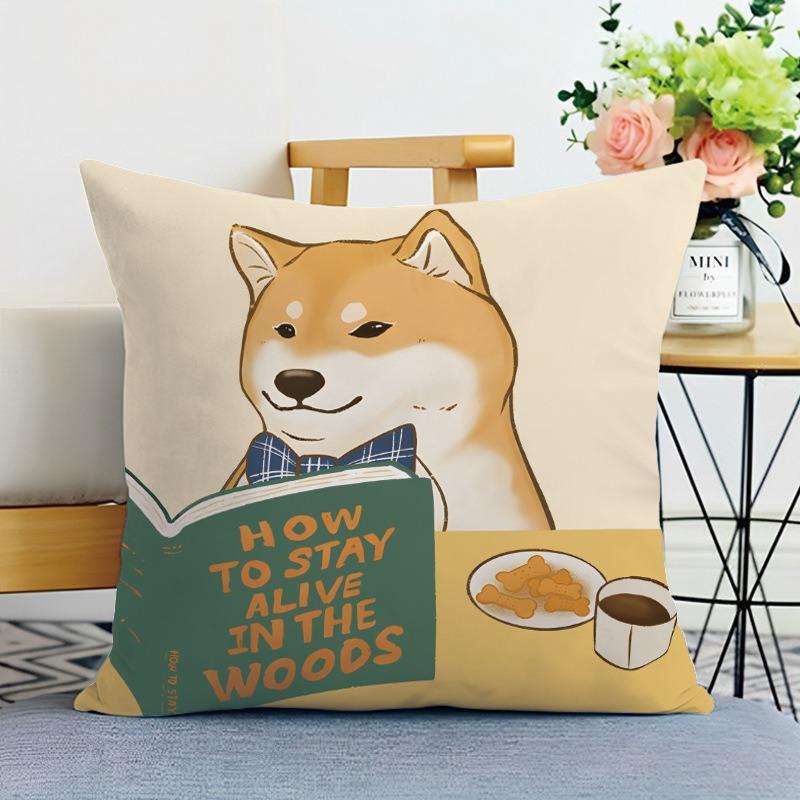 Cartoon Shiba Inu Print Decorative Pillowcase Bedroom Living Room Square Cushion Pillowcase