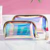 Laser Iridescent TPU Large Capacity Half-Round Makeup Bag - Portable, Transparent, Waterproof Travel Wash Bag