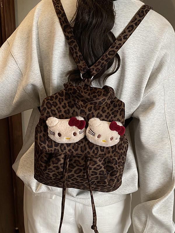 Рюкзак для кошки с леопардовым принтом: Корейский стиль, замша, многоцелевой для девочек - Осень/Зима.