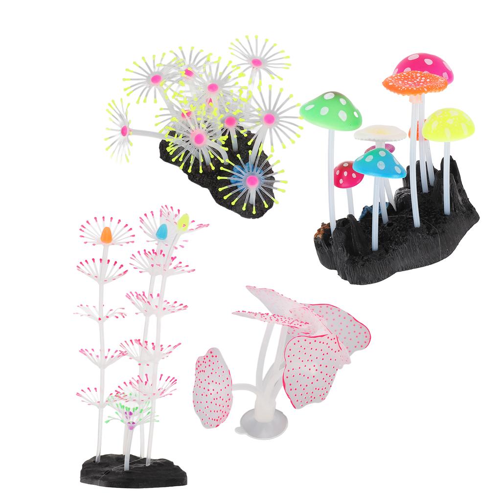 5Pcs Aquarium Ornament Glowing Silicone Simulation Aquarium Mushroom Coral Decoration for Fish Tank