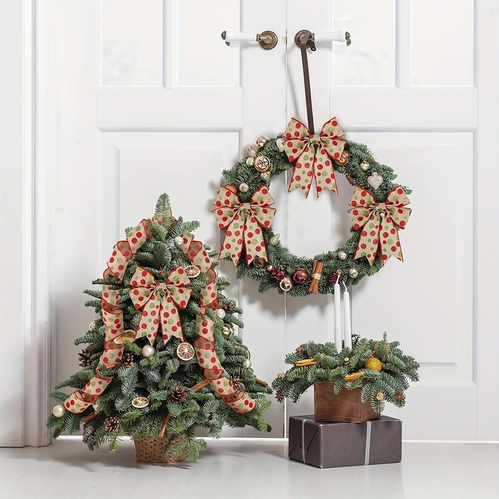 Christmas Glitter Ribbon Green Red Polka Dot Ribbon Christmas Tree Decoration DIY Craft Bow Wreath 2.5 Inch X 5 Yards