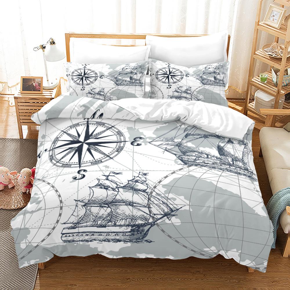 3D Sailing Themed Bedding Set, Anchor Duvet Cover Pillowcases 2/3pcs Soft Quick Drying Cover Set Boys' Teens Gift