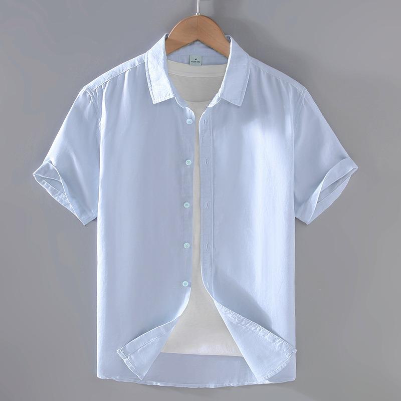 Men S Solid Short Sleeve Casual Linen Blend Button Up Shirt