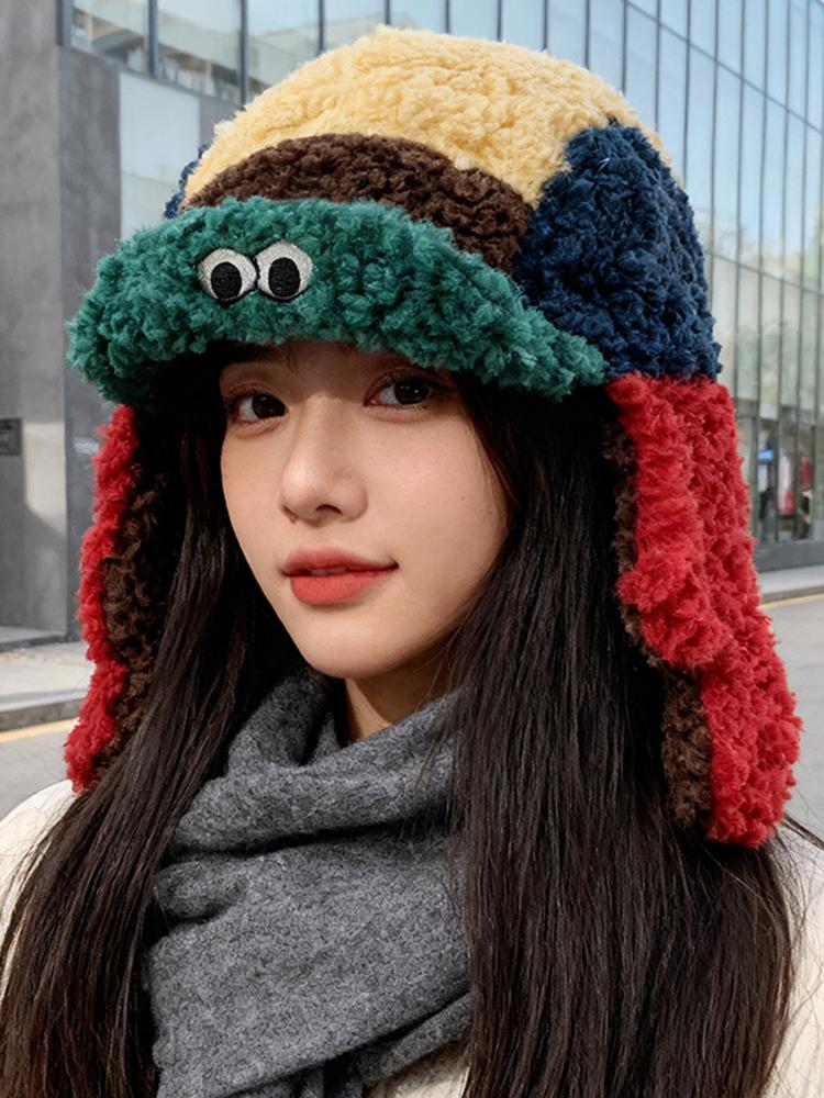 Новая женская цветная шапка с рисунком мультяшных глаз, зимний милый стиль, теплая шапка-ушанка, модный головной убор для холодной погоды, винтажный повседневный