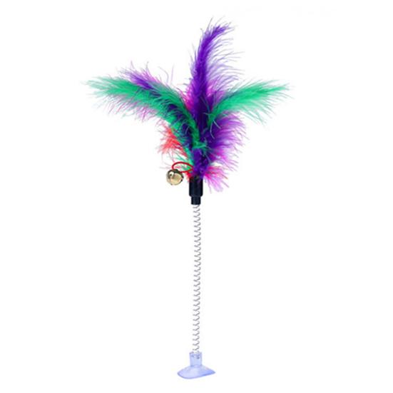 Funny Pet Cat Feather Bell Spring Suction Cup Elastic Playing Interactive Toy