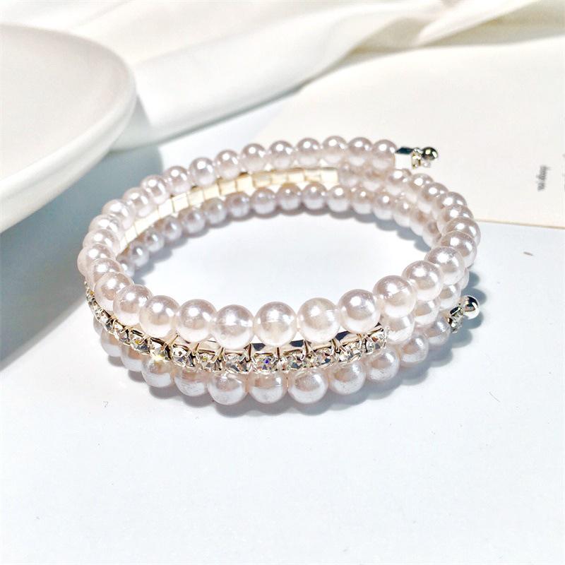 Popular Rhinestone Pearl Bracelet 3 Layers Winding Fashion Bracelet Female Jewelry ADM