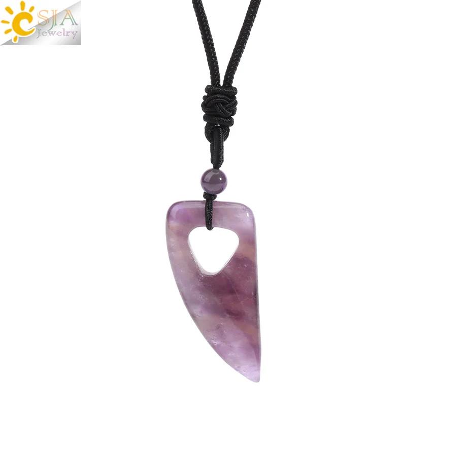 Ожерелье с подвеской в виде зуба акулы из натурального камня для мужчин, аметист, тигровый глаз, кристалл, черный обсидиан, лабрадорит, Хэллоуин H247