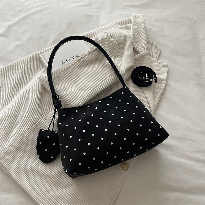 Korean Style Retro Polka Dot Tote Bag Women Lightweight Large Capacity Shoulder Crossbody Bag