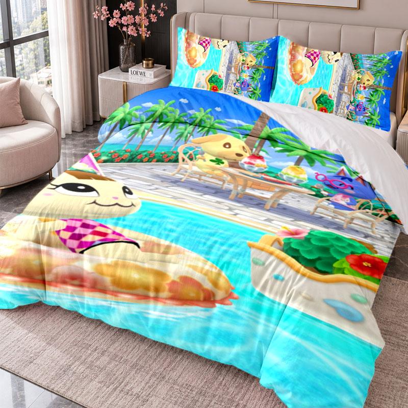 Animal Crossing 3Pcs Bedding Set Duvet Cover With Two Pillowcases For Bedroom Home Decoration