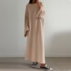Женское повседневное свободное модное однотонное трикотажное длинное платье с круглым вырезом и длинными рукавами