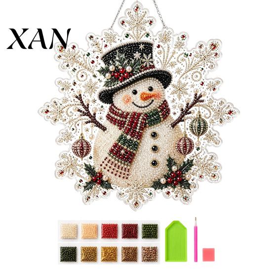 DIY Beading Ornaments Christmas Faux Pearl Painting Suncatcher Art Kit, Acrylic Snowflake Shape Board Party Crafting Ideas with Lace Edge, 3D