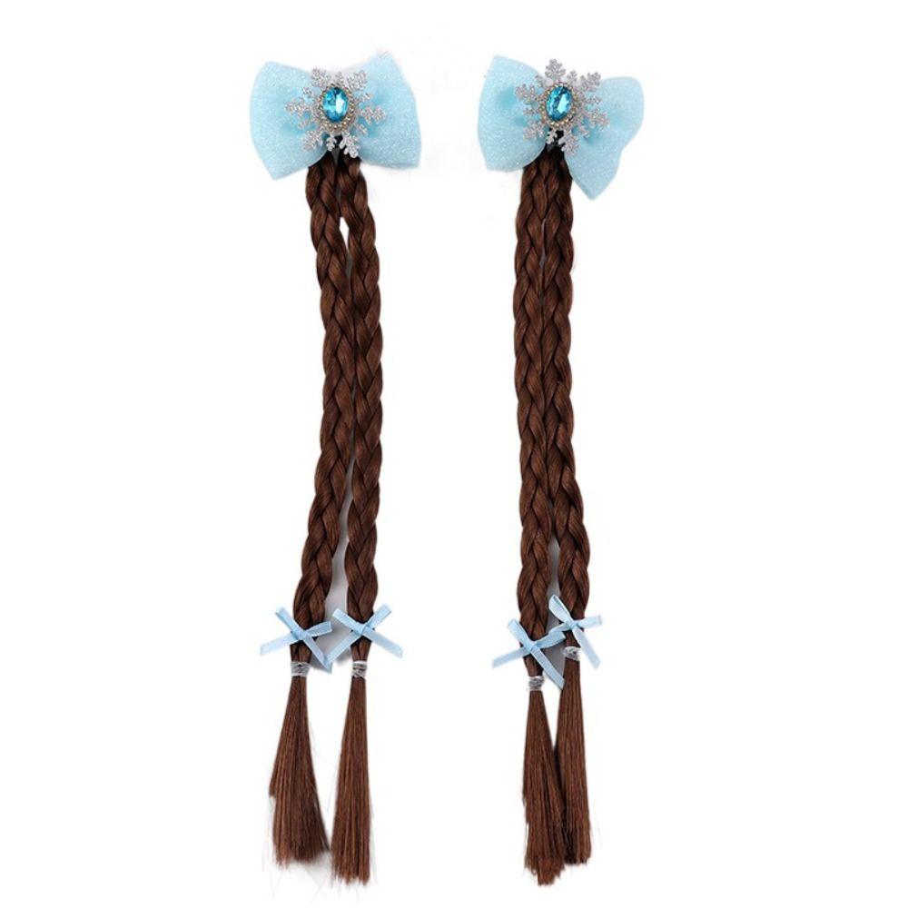 2pcs Snowflake Girls Braids Wig Synthetic Kids Ponytail Princess Cartoon Bow Ponytail  Daily