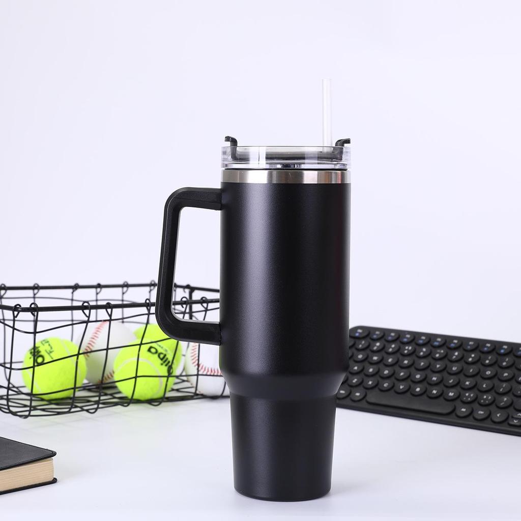 Автомобильная кружка из нержавеющей стали объемом 40 унций с ручкой и трубочкой, изолированная для холодных напитков