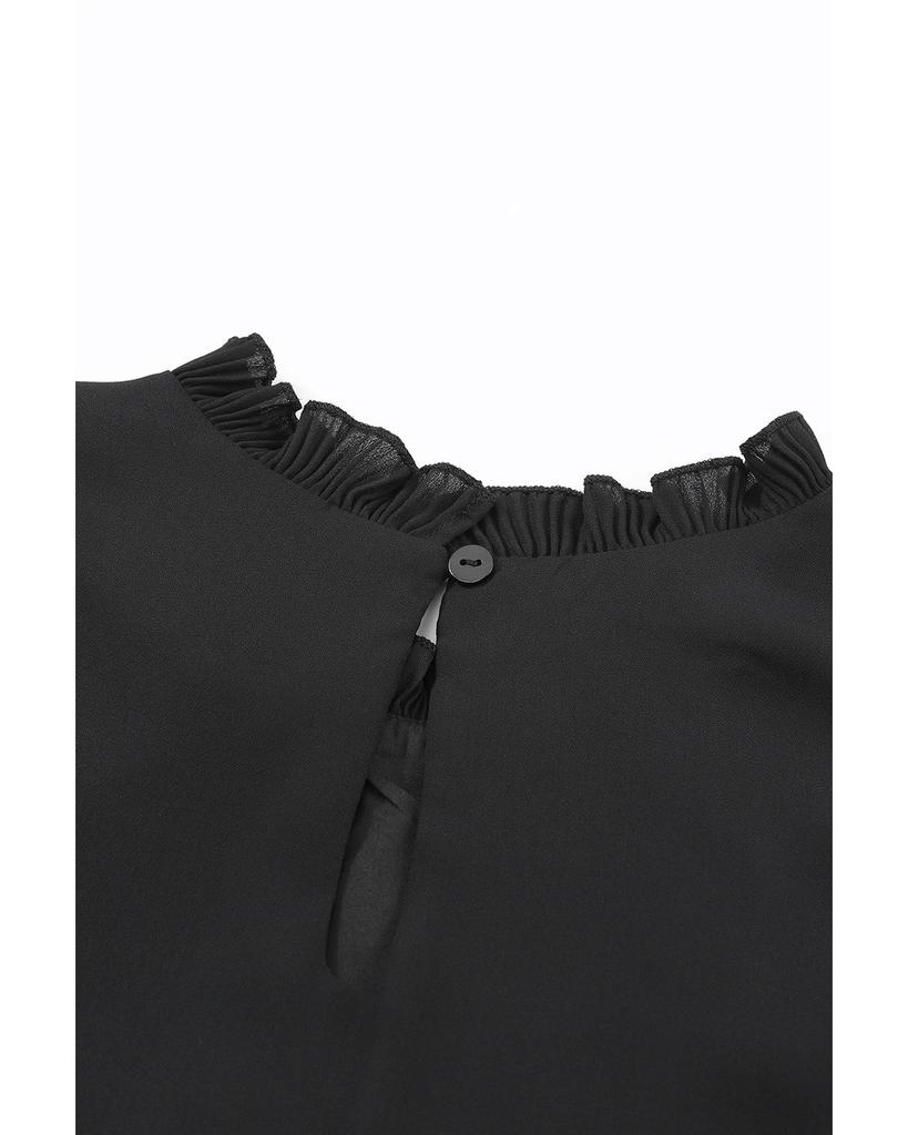 Azura Exchange Черная блузка с застежкой-каплей на спине, плиссированной оборкой и отделкой