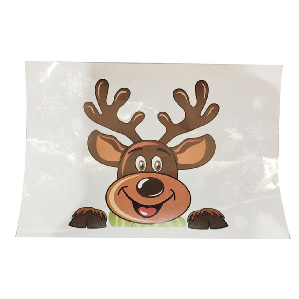 Милые мультяшные наклейки на окна с Санта-Клаусом, лосем и снежинками, статические наклейки, украшения для рождественской вечеринки