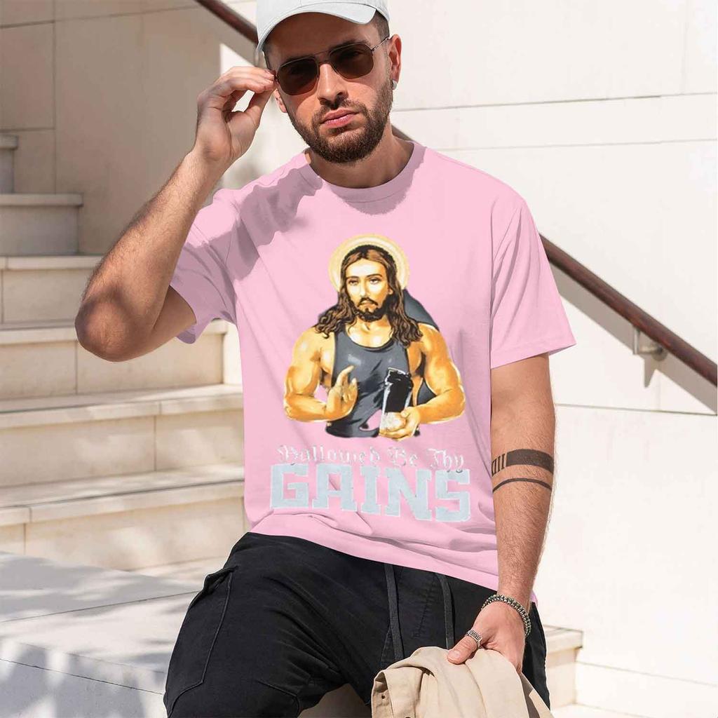 Hallowed Be Thy Gains Funny Muscle Jesus Weight Lifting Out Humor Tshirt Leisure Comfortable Clothes For Unisex Tops 51107 2026 N