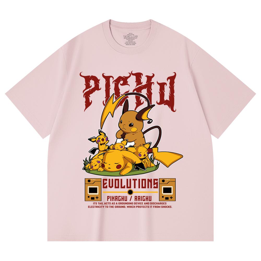 230 Gsm 100% Cotton Pokemon V18 Pikachu Evolutions Print Unisex Heavy Cotton T Shirt