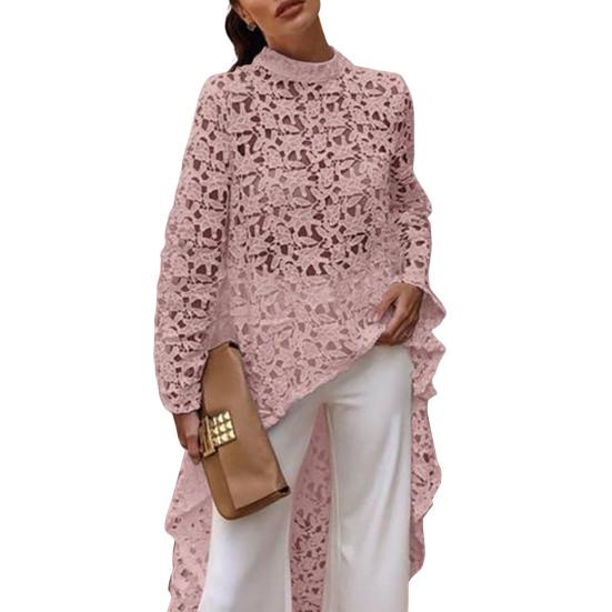 Женский длинный топ с вырезом, нерегулярное вязание крючком, кружево, цветочное лоскутное шитье, прозрачный, короткий спереди