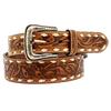 1.5" Wide Western Leather Belt Cowboy Rodeo Casual Leather Belt Floral Embossed, Size 28" To 40"