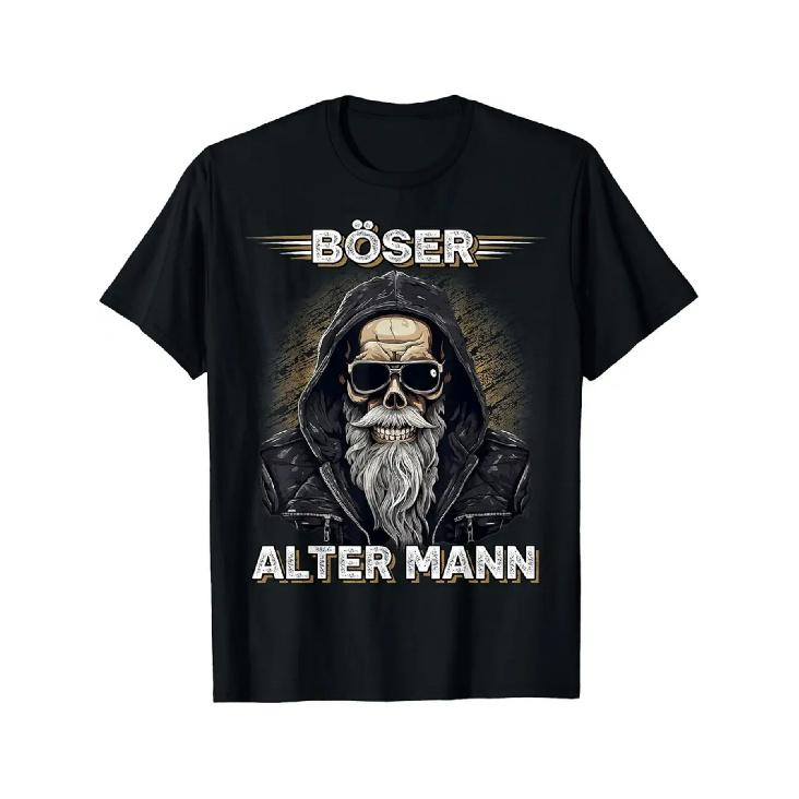 Men's Motorcycle Biker Sarcasm T-Shirt - Funny Gothic Graphic Tee with B?ser Alter Mann (Evil Old for Man) - Heavy Metal Inspired Casual Shirt for